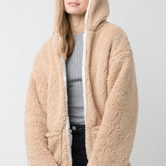 🆕 Ivory Cream Reversible Hooded Teddy Jacket - Picture 7 of 8